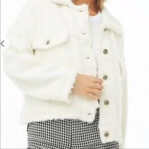 SHACI BLUE Ivory Fuzzy Trucker Sweater Jacket Oversized Distressed S Small $120